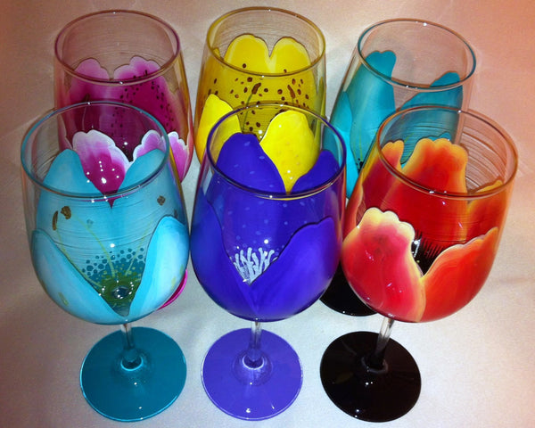 Splash Hand Painted Wine Glasses set of 6 
