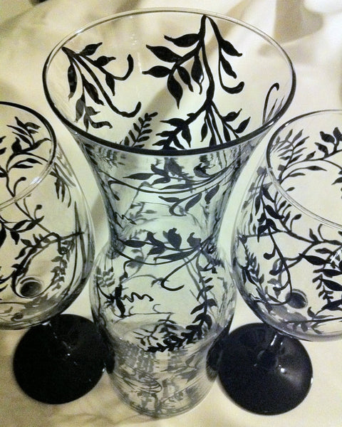 MONOGRAM CARAFE AND WINE GLASS SET of 2 glasses – www.thepaintedflower